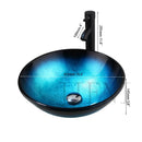 GobekUsa Bule Glass Sink Set with Matte Black Mixer Faucet Tap and Pop Drain