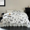GobekUsa Lace Ruffles Princess Cotton Bedding Set, Floral Quilt Cover, Girls Wedding Home Textiles