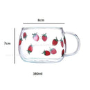GobekUsa Cute Letter Glass Mug, 380ml: Strawberry Tea Coffee Cup, Breakfast Milk Drinkware
