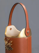 GobekUsa Brown Leather Desktop Storage Basket and Tissue Box
