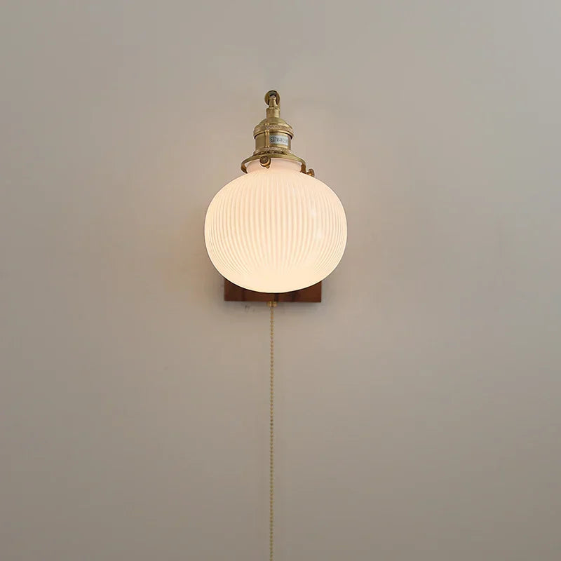 GobekUsa Globe Ceramic LED Wall Lights Walnut Wood Sconce Rotatable Bedside Lamp, photo 4 of 22