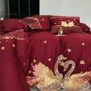 GobekUsa Gold Swan Love Wedding Bedding Set, Egyptian Cotton, 1000TC, 4 or 6Pcs