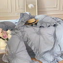 GobekUsa Korean Princess Style Pure Cotton Bedding Set with Ruffles and Heart Pleat