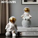 GobekUsa Astronaut Figurines: Modern Spaceman with Moon Sculpture, Perfect Gift for Man & Boyfriend