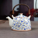 GobekUsa Blue and White Porcelain Teapot 900ml Clay Heated Kettle Puer Tea Cup Set
