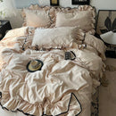 GobekUsa Cooling Silky Ruffled Bedding Set 180X220 - 4 Piece Smooth Fitted Sheet