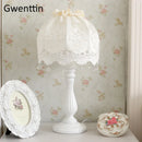 GobekUsa Lace Fabric Table Lamp Led Desk Light for Home Wedding Decor Bedroom