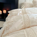 GobekUsa Lace Ruffles Velvet Wedding Bedding Set with Carved Details