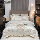 GobekUsa Gold Feather Embroidery Egyptian Cotton Patchwork Bedding Set
