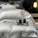 GobekUsa Brown Lace Embroidery Bedding Set, 4Pcs, 1200TC Egyptian Cotton