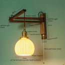 GobekUsa Ceramic LED Wall Sconce Walnut Wood Copper Pull Chain Switch Light