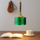 GobekUsa Green Glass LED Pendent Lamps, Walnut Copper Modern Hanging Light Fixtures