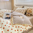 GobekUsa Cartoon Heart Floral Print Duvet Set with Bed Sheet & Pillowcases