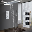 GobekUsa Black Thermostatic Waterfall Rainfall Shower Faucet with Handshower