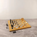 "GobekUsa Geometric Block Chess Set - Wooden Metal Chessboard Home Decor"