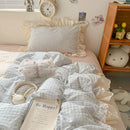 GobekUsa Korean Grid Lace Washed Cotton Bedding Set, Cozy Comforter Cover Single Double Queen