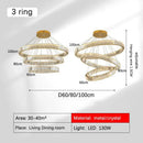 GobekUsa Golden Crystal Chandelier: Nordic Modern Luxury LED Hanging Halo for Living Room