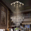 GobekUsa Columnar Crystal Chandelier with Square Base for Living Room, Stair Loft - Modern Hanging Lamp