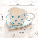GobekUsa 250ml Coffee Cup and Saucer Set with Heart Handle Hand-painted Pink Hearts