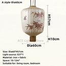 GobekUsa Bamboo Leaf Pattern Lantern Pendent Lamp - Hand-painted Japanese Style Room Decor