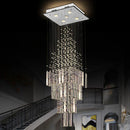GobekUsa Columnar Crystal Chandelier with Square Base for Living Room, Stair Loft - Modern Hanging Lamp