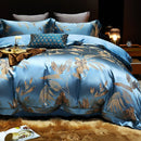 GobekUsa Gold Leaves Jacquard Cotton Bedding Set with Smooth Egyptian Cotton Duvet Cover