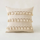 GobekUsa Beige Tufted Fringed Cushion Cover Cotton Linen Tassel Crochet Pillow Cover
