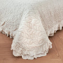 GobekUsa Leaf Embroidery Double Layer Lace Ruffles Quilt Set with Bedspread & Pillowcases