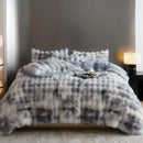 GobekUsa Gradient Blue & Grey Faux Rabbit Fur Bedding Set: Velvet Fleece Duvet, Sheets, Pillowcases