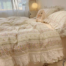 GobekUsa Korean Princess Style Floral Lace Ruffles Bedding Set with Pillowcase