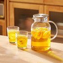 GobekUsa Glass Cold Water Kettle Set: Transparent Stripe Design, Stainless Steel Lid, 1.6L Capacity