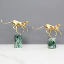 GobekUsa Golden Leopard Brass Cheetah Figurine Green Marble Base Metal DecorAccessory
