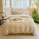 GobekUsa French Lace Ruffles Bedding Set Queen King Size 4Pcs