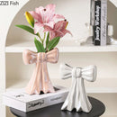 GobekUsa Bowknot Ceramic Vase: Shiny Porcelain Floral Decor for Aesthetic Rooms