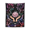 GobekUsa Botanical Moon Tapestry: Psychedelic Boho Wall Art for Magic Crystal Altar & Chakra