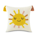 GobekUsa Boho Yellow Rainbow Star Moon Embroidery Pillow Cover 45x45cm with Tassels