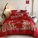GobekUsa Gold Loong Phoenix Embroidery Queen Bedding Set, Luxurious Brushed 4Pcs Set