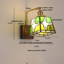 GobekUsa Amber Glass LED Wall Sconce with Walnut Wood, Pull Chain Switch for Living Room