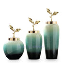 GobekUsa Gradient Ceramic Vase with Golden Leaves Cover for Modern Home Decor and Weddings