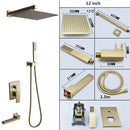 GobekUsa Brushed Gold In-Wall Shower Set with Rainfall Shower Head 8-12"