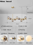 GobekUsa Gold Glass Ball LED Pendant Light 11 Heads Kitchen Dining Room Suspension