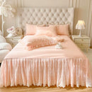 GobekUsa Cotton Lace Princess Bed Sheet Set with Solid Color Bedspread