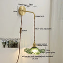 GobekUsa Glass Copper LED Wall Lights with Knob Switch, Modern Bedside Lamp