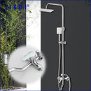 GobekUsa 8-inch Chrome Bathroom Rainfall Shower Set with Adjustable Height and Handheld Faucet