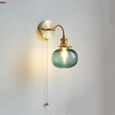 GobekUsa Green Class Ball LED Wall Light Fixture, Copper Socket, Pull Chain Switch