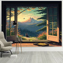 GobekUsa Dreamy Window Cat Tapestry Landscape Wall Cloth for Bedroom & Living Room