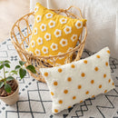 GobekUsa Embroidered Flora Cotton Canvas Pillow Cover 30x50cm Yellow Zigzag Sham