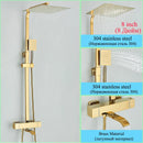 GobekUsa Golden Thermostatic Shower Faucet Set with Rainfall Shower Column and 3-Way Mixer