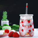 GobekUsa Glass Cup Set with Lip Straws for Cold Drinks, Handmade, 600ml Strawberry Flavor