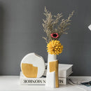 GobekUsa Geometric Gold Striped Ceramic Vase for Flowers & Hydroponics